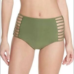 BCA High Waisted Bikini Bottoms Olive Green, Army Green, Size Medium